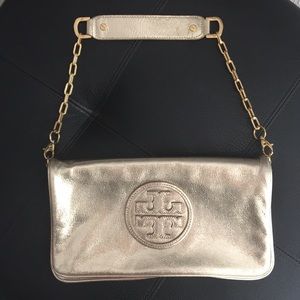 Tori Burch Gold Metallic Chain Shoulder Bag